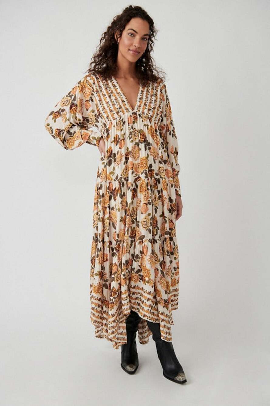 Free People Rows Of Roses Maxi Dress Ivory Combo Floral Size Medium